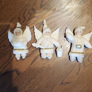 Vintage bisque and felt angels Set of 3